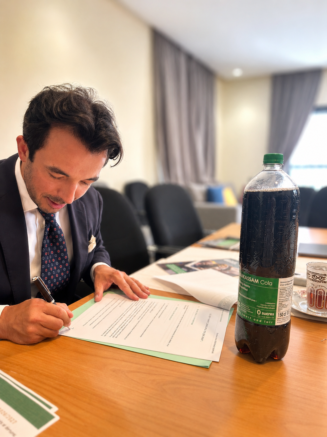 Théophile Cormillot signant la convention